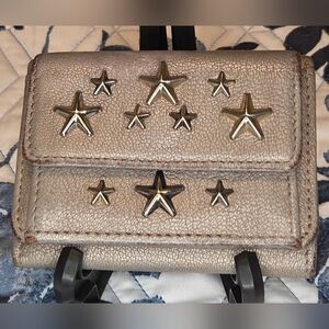 Jimmy Choo Metallic Star Stud Leather Trifold Wallet Made in Italy